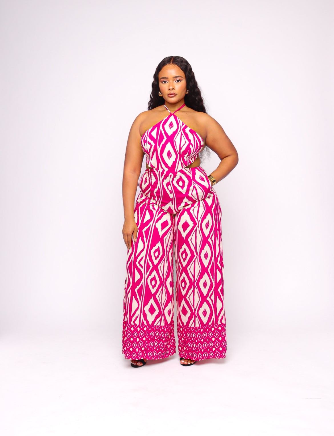 Camille Magenta & White Print Halter Jumpsuit