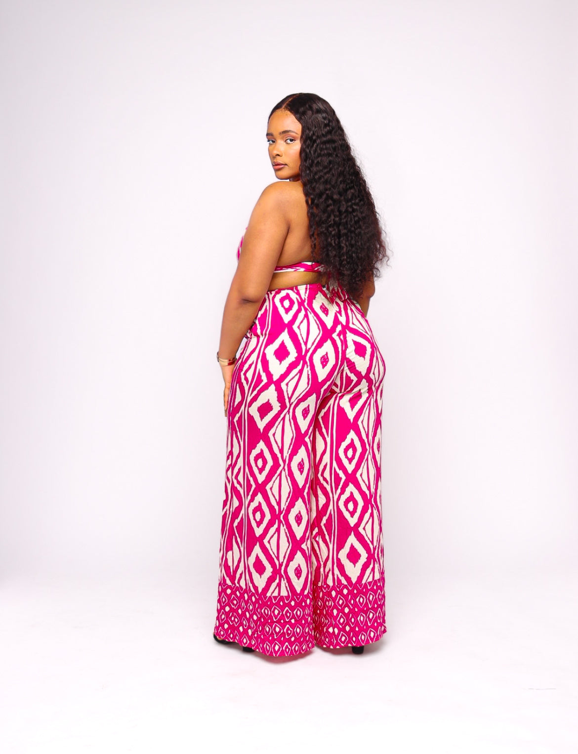 Camille Magenta & White Print Halter Jumpsuit
