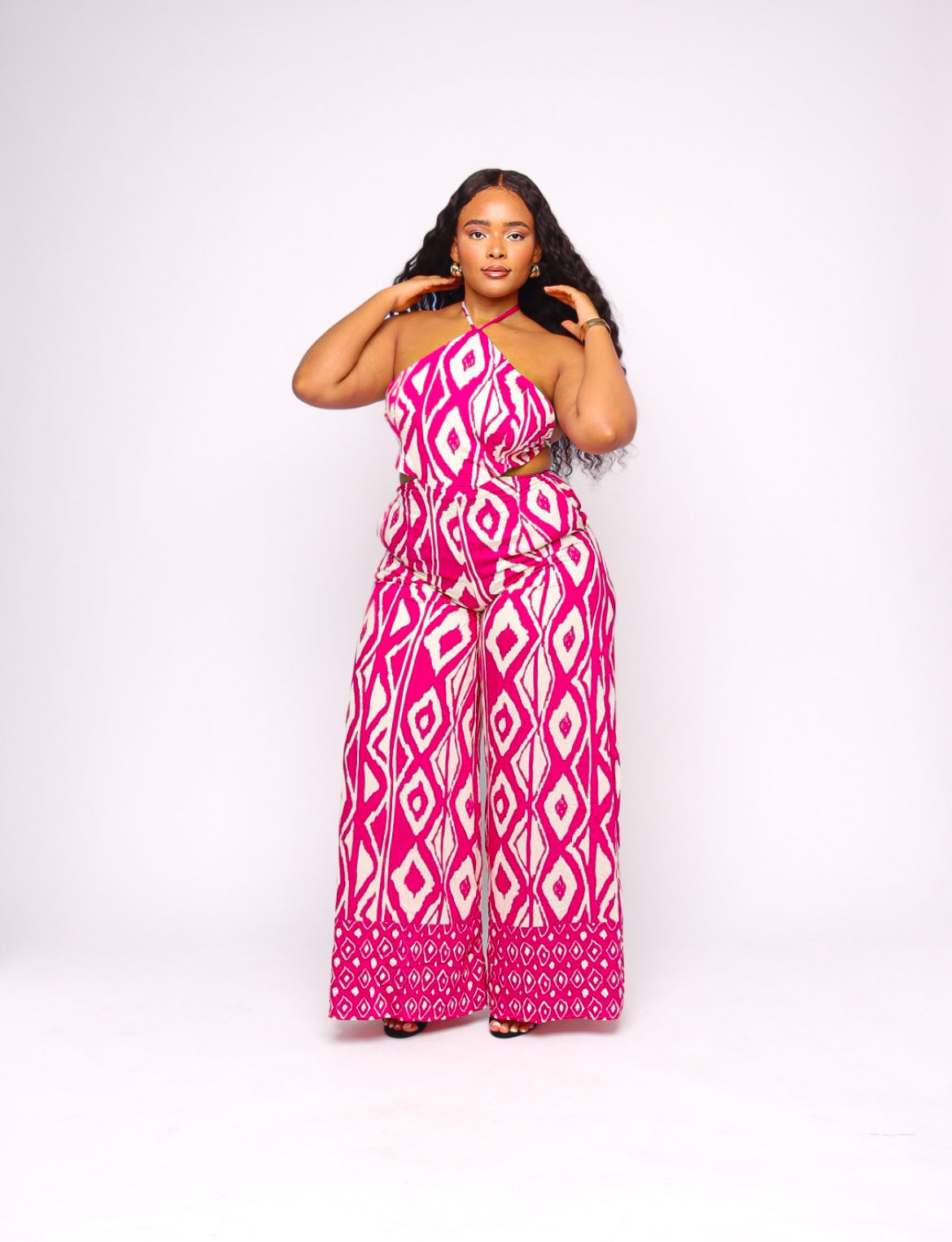 Camille Magenta & White Print Halter Jumpsuit