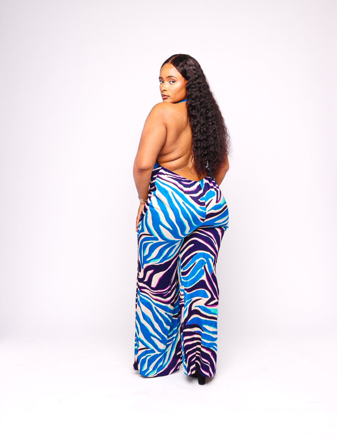 Lexi Zebra Print Multicolor Backless Halter Jumpsuit