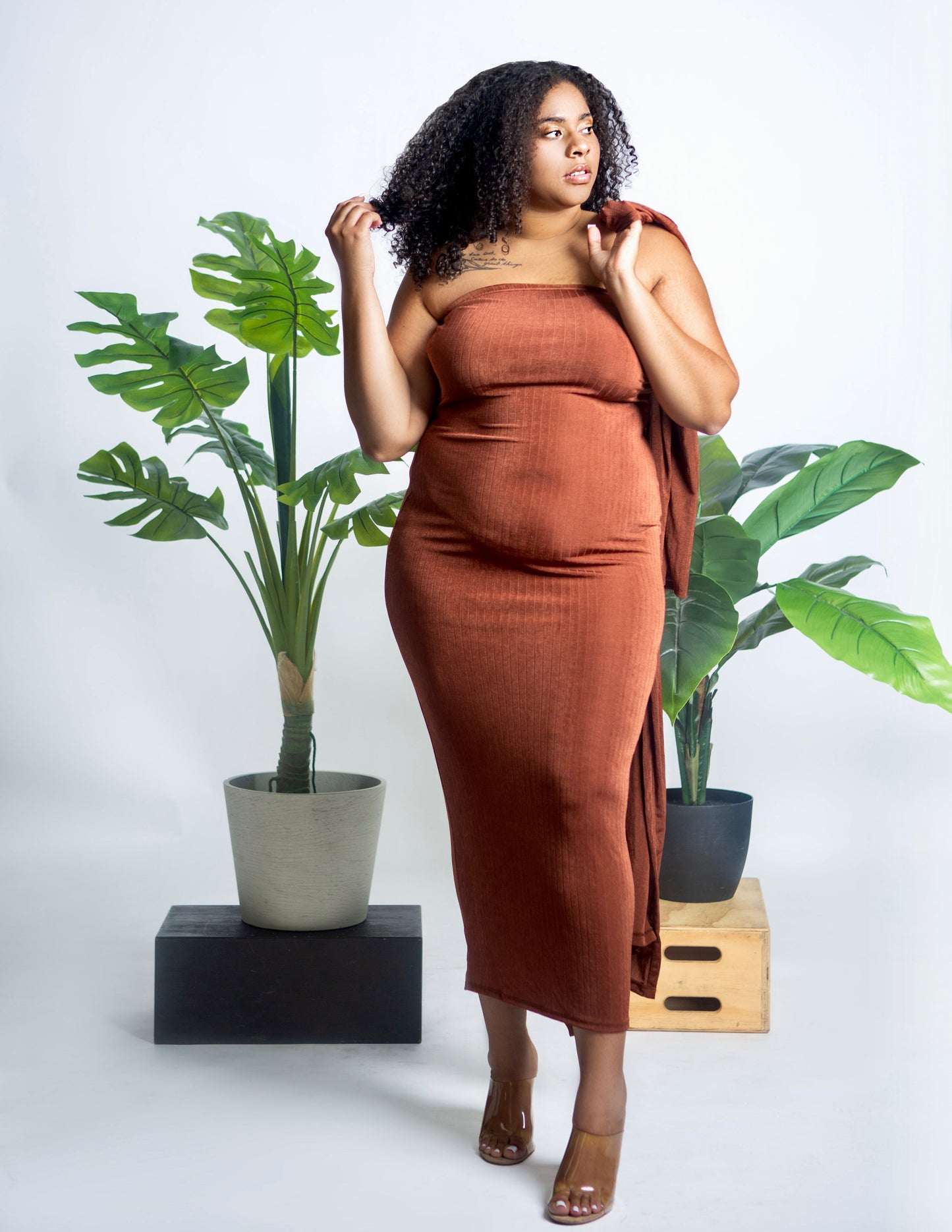 CHOCOLATE CARDIGAN DRESS SET (S-3XL)