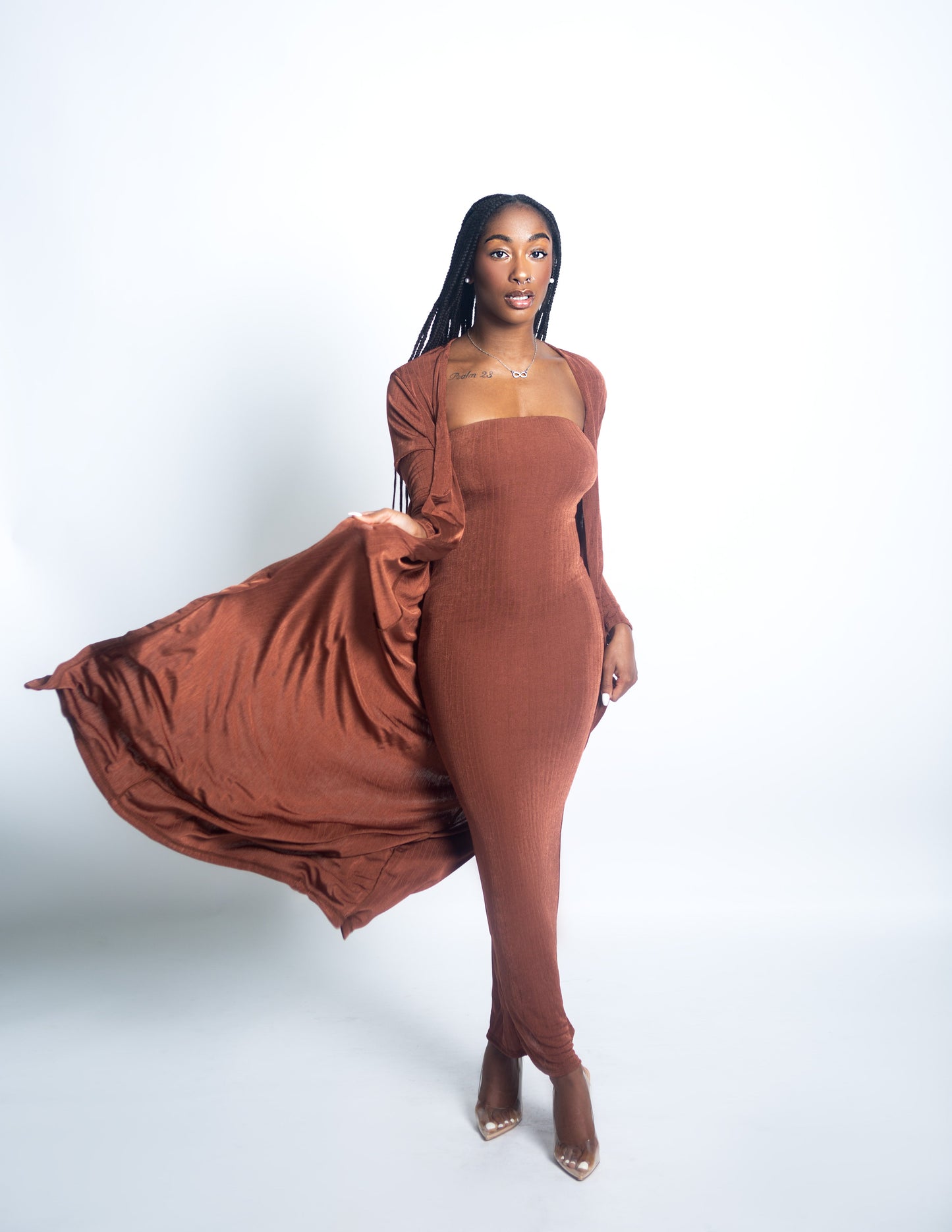 CHOCOLATE CARDIGAN DRESS SET (S-3XL)