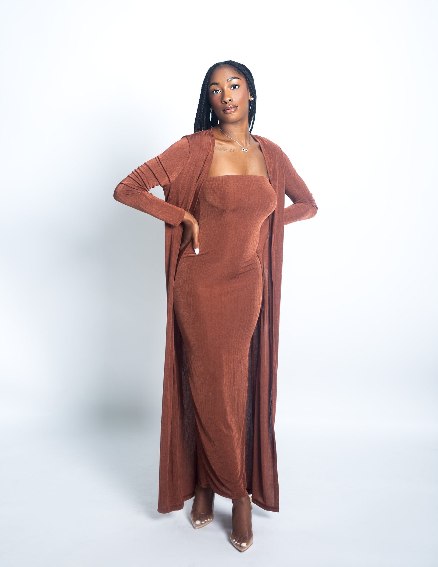 CHOCOLATE CARDIGAN DRESS SET (S-3XL)