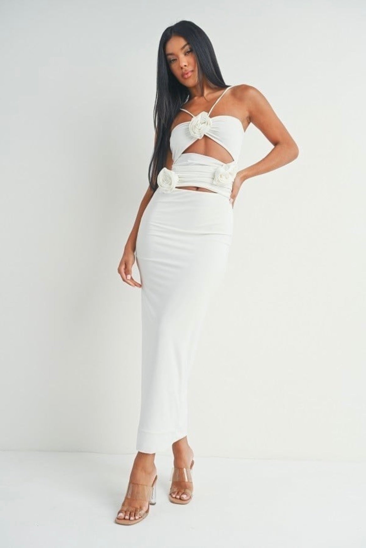 Mia 3D Flower Bodycon Cutout Maxi Dress
