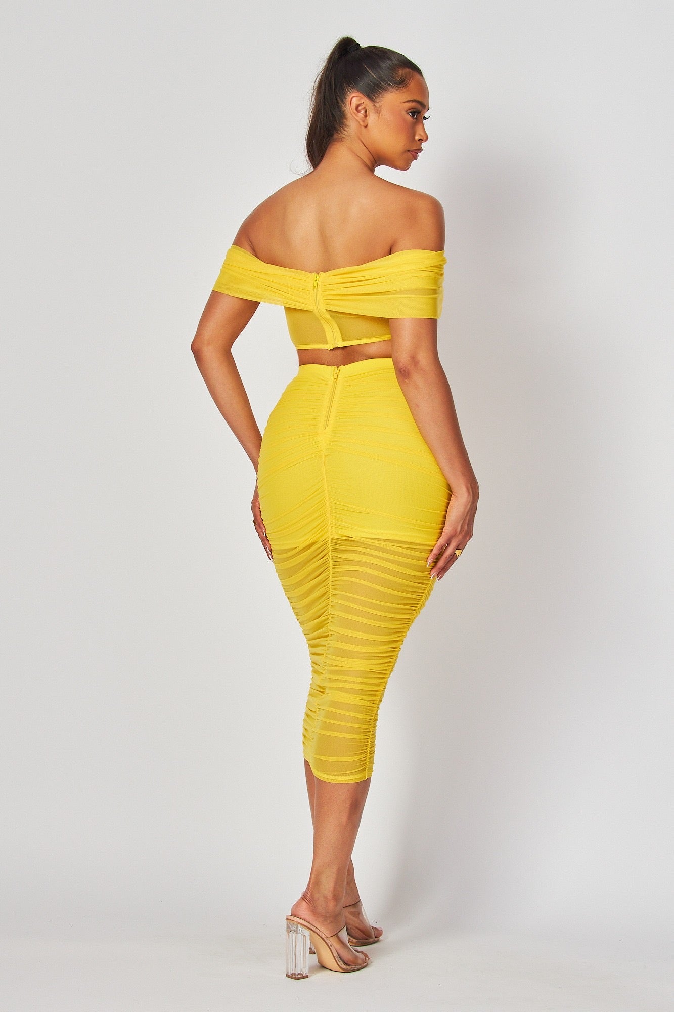 Chic Yellow Skirt Set – Off The Shoulder Top & Fitted Maxi Skirt