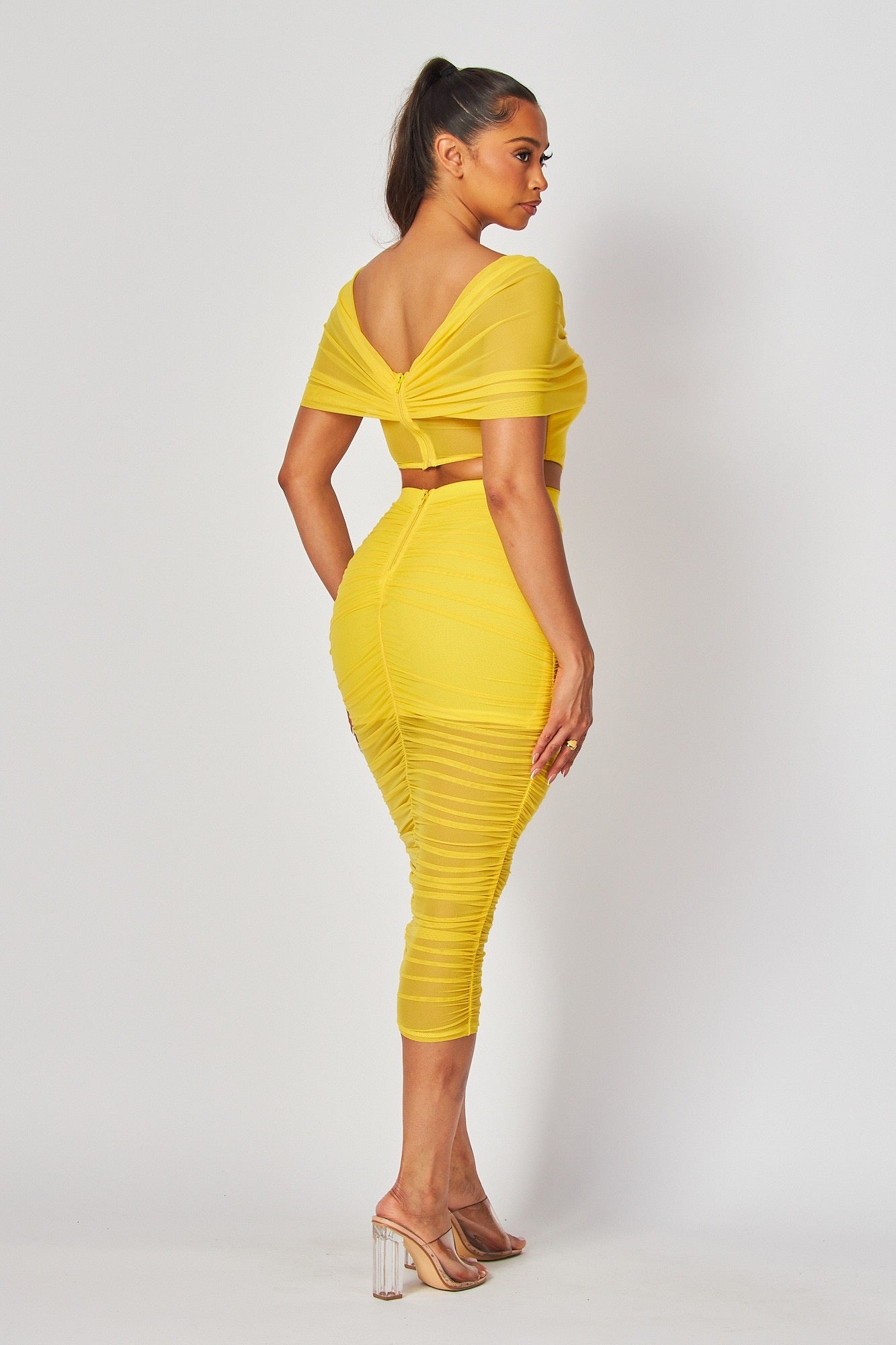 Chic Yellow Skirt Set – Off The Shoulder Top & Fitted Maxi Skirt