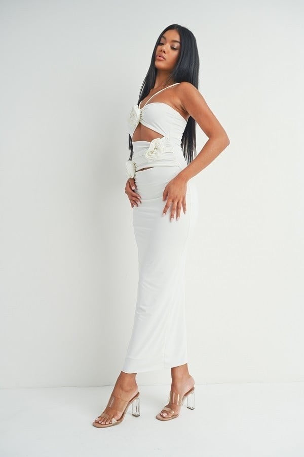 Mia 3D Flower Bodycon Cutout Maxi Dress