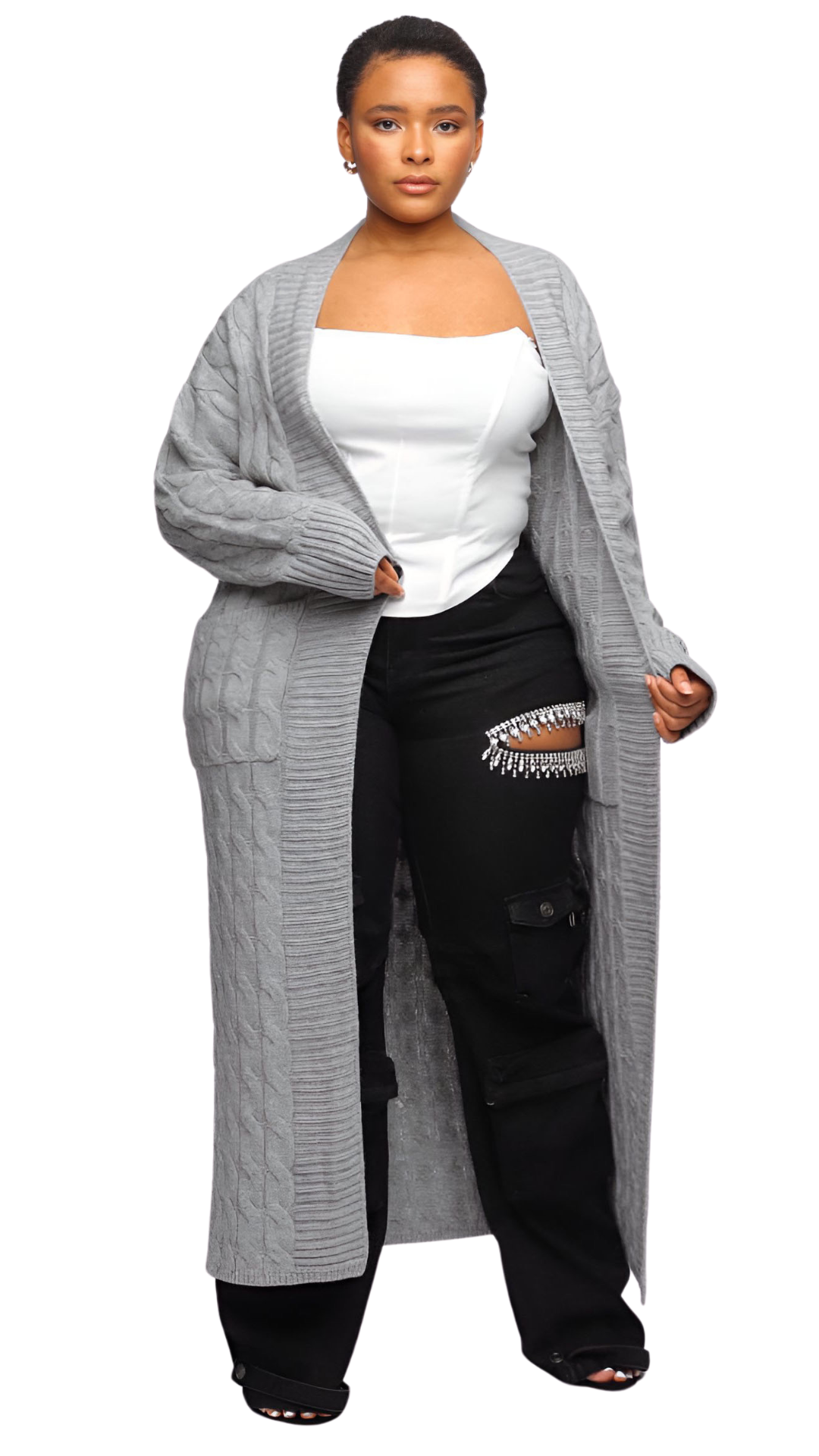 GREY LONG KNIT CARDIGAN