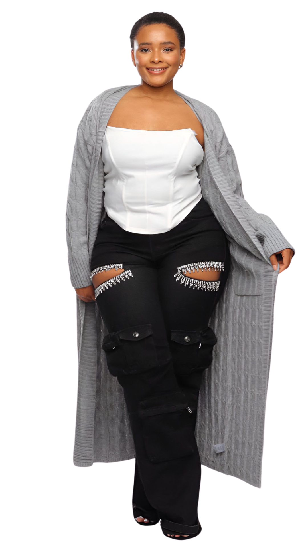 GREY LONG KNIT CARDIGAN