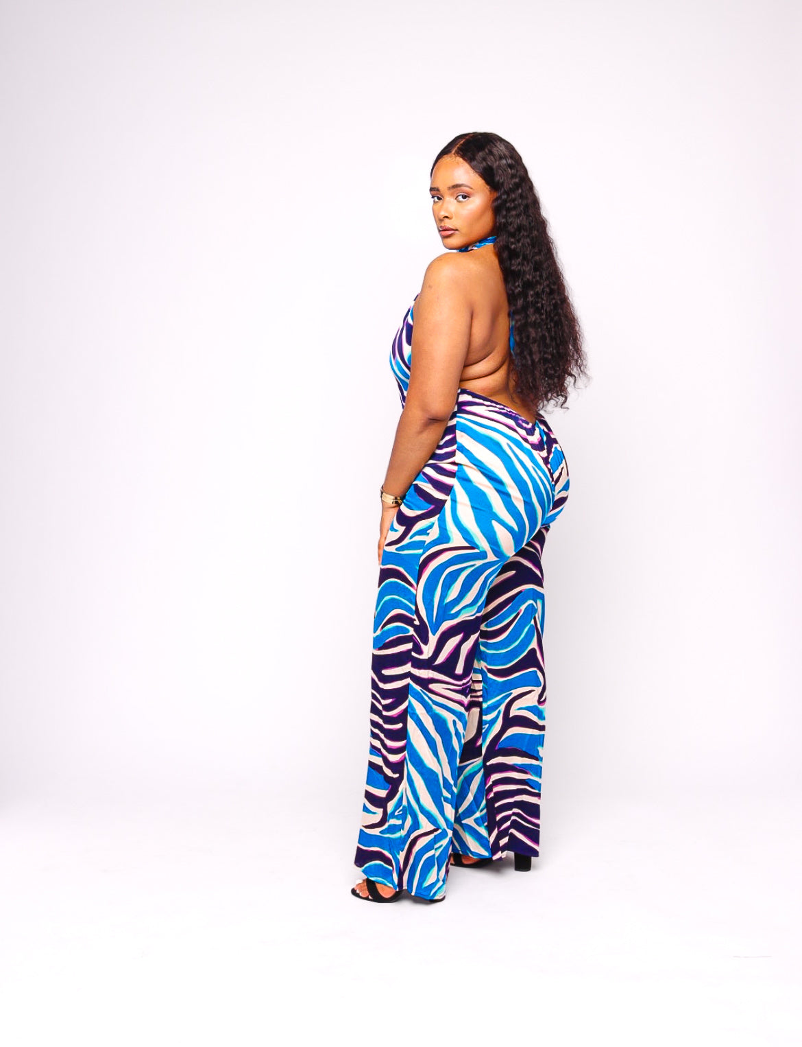 Lexi Zebra Print Multicolor Backless Halter Jumpsuit